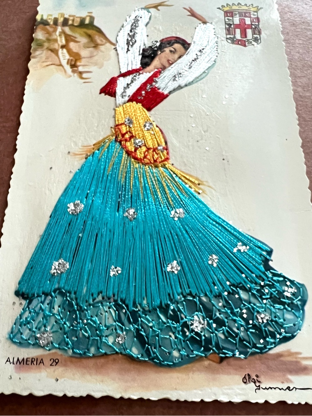 Vintage 1940s Embroidered Post Card Flamenco Dancer Madrid Spain MCM Elsi Gumier - Picture 2 of 6